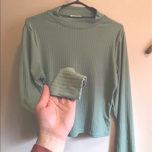 Sage Green Mock Neck Top, L